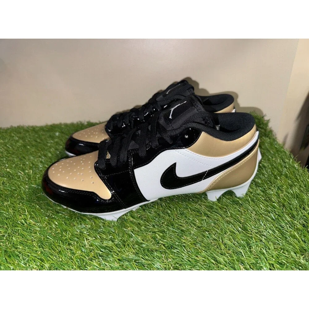 Men's 9 Nike Air Jordan 1 Low TD Football Cleats Patent Gold Black FJ6245-701